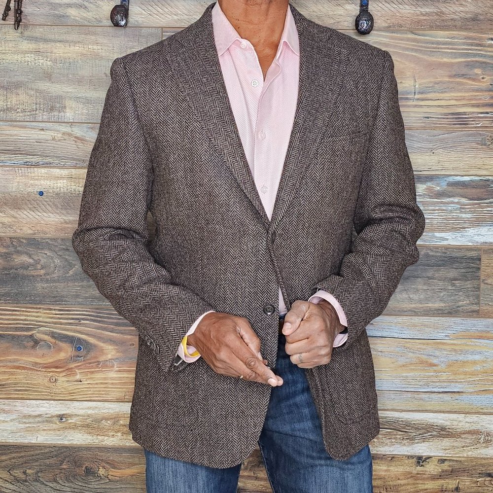 Luigi Bianchi Mantova Wool Brown Herringbone Dual Vent Blazer Sport Jacket 42R - Picture 4 of 10